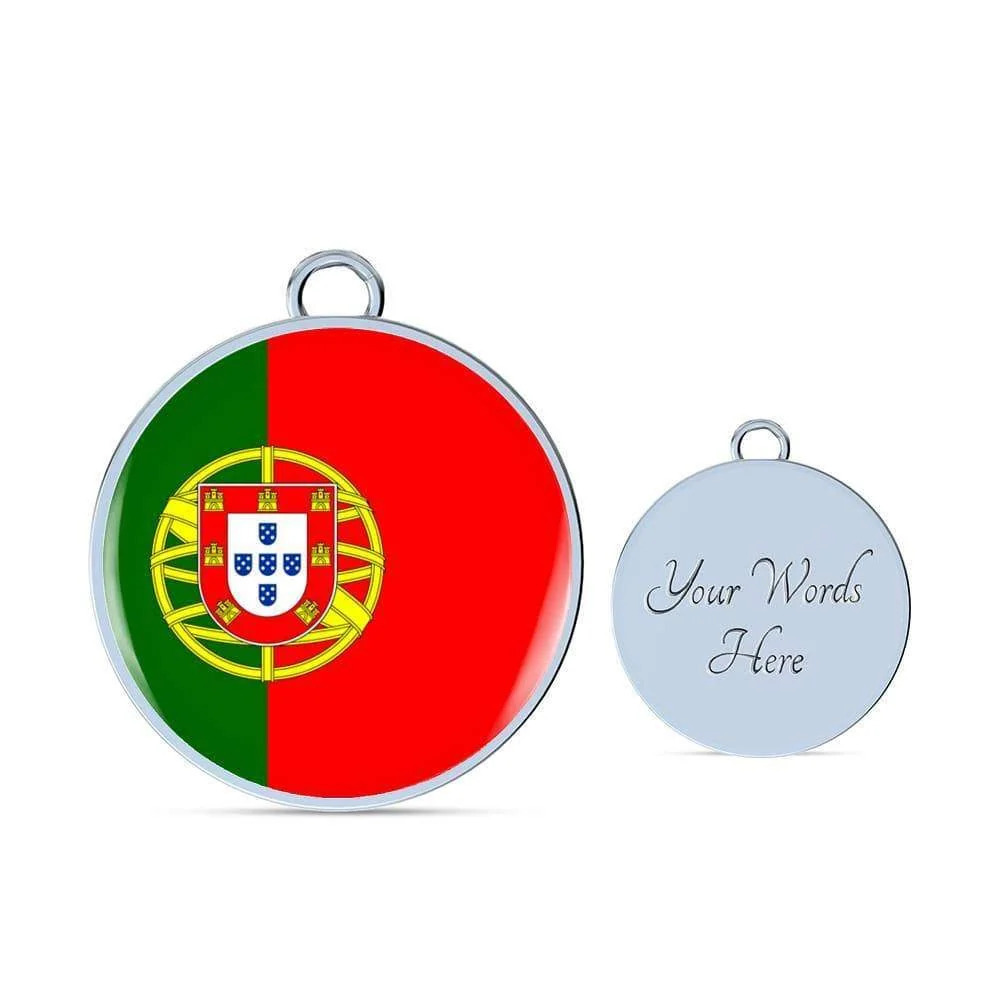 Portugal Flag Personalized Engraved Silver Circle Bangle Bracelet Custom Name